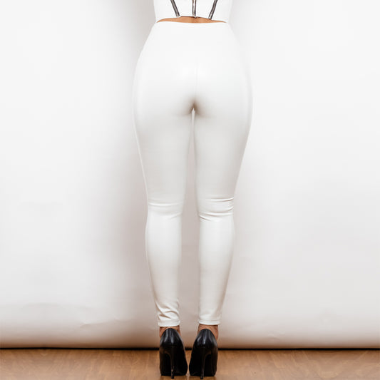 SHASCULLFITES Melody X-Cross White High-Waist Leather V-Shape Leggings from Eternal Gleams