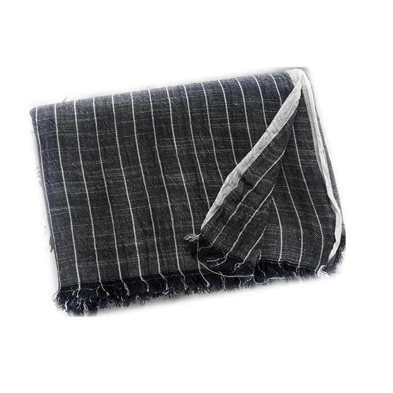 Autumn And Winter Striped Cotton And Linen Pleated Scarf Shawl