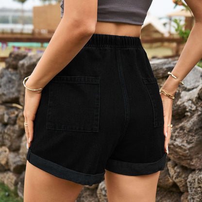 Chic Comfort: Women's Elastic Waist Denim Shorts