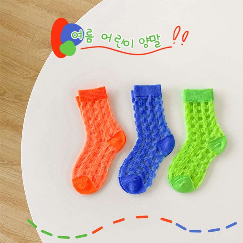 Children's Solid Color Plaid Card Silk Socks