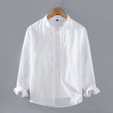 Men's Thin Stand-Up Collar Long Sleeve Shirt - Pure Cotton, Multiple Colors | Available at Eternal Gleams