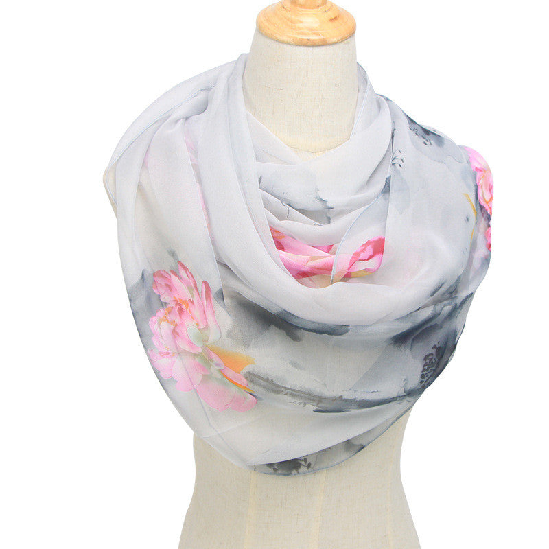 Blossom Breeze: Retro Ethnic Georgette Scarf Shawl from Eternal Gleams