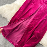 Opulent Elegance: Vintage Velvet Lantern Sleeve Dress in Rose Red from Eternal Gleams