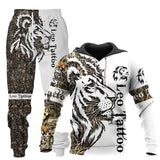 3D Wolf Print Tracksuit Men Sportswear Hooded Sweatsuit Two Piece