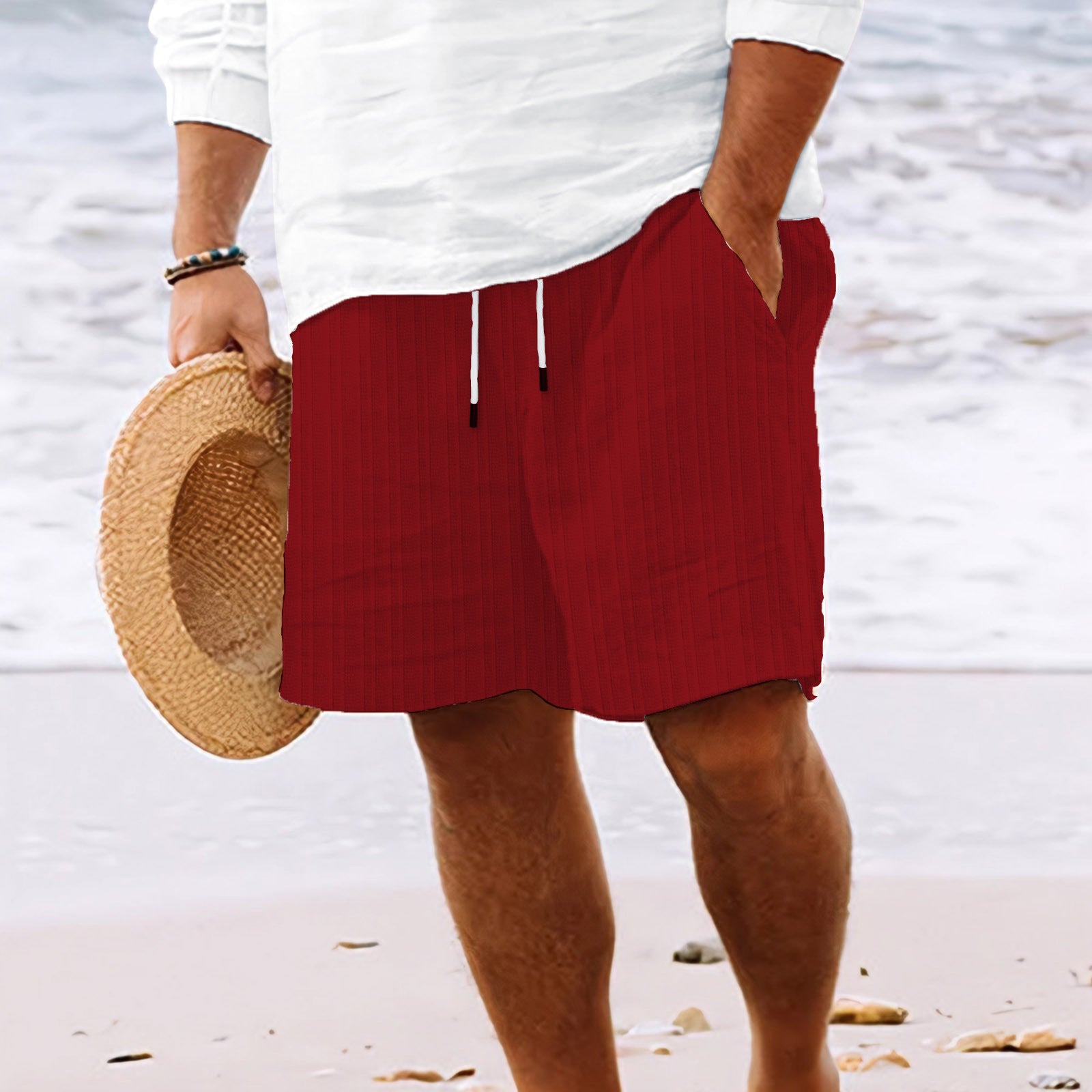 Men's cotton and linen lace striped shorts in various colors from Eternal Gleams
