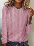 Loose Solid Color Striped Round Neck T-shirt For Women from Eternal Gleams