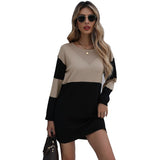 Pullover Round Neck Loose Knitted Stitching Contrast Color Woolen Skirt from Eternal Gleams