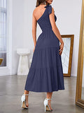 Chic Summer Splendor: Women's One-Shoulder Pleated Dress from Eternal Gleams