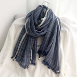 Autumn And Winter Striped Cotton And Linen Pleated Scarf Shawl