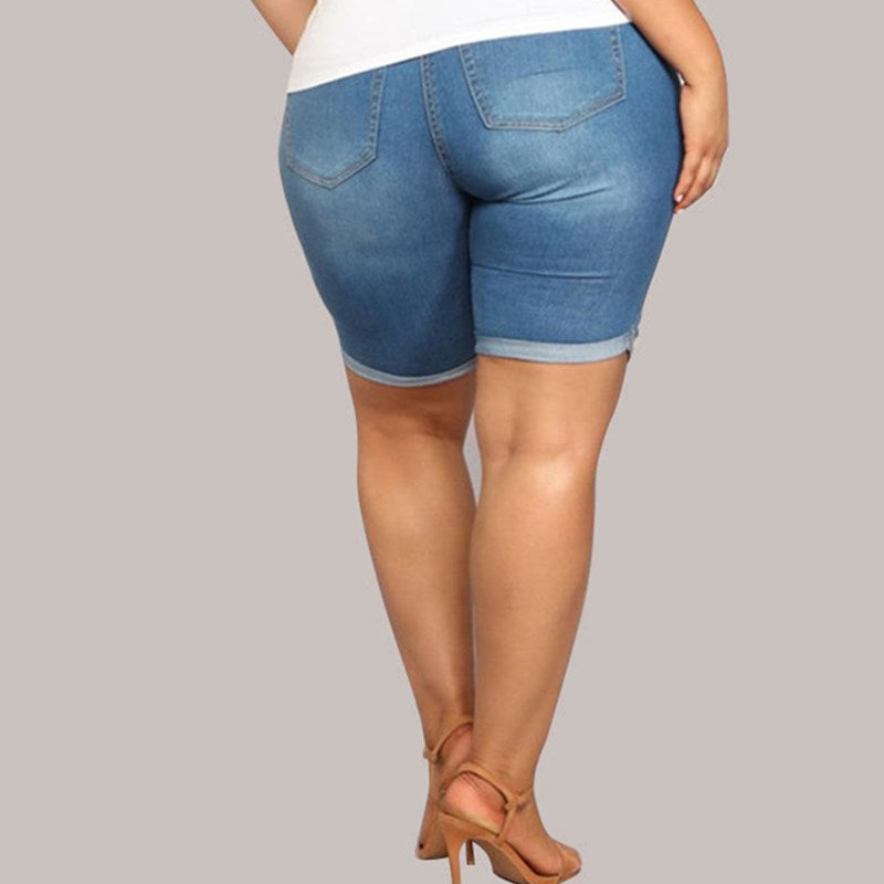 Summer Plus Size Ripped Jeans for Women - Trendy and comfortable denim pants.