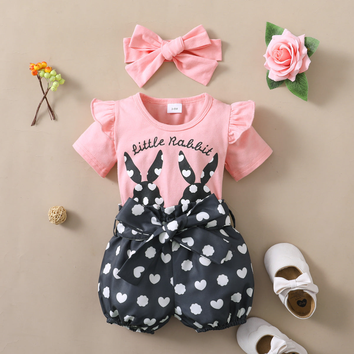 Rabbit Prints & Polka Dots: Girls' 3-Piece Spring Set from Eternal Gleams