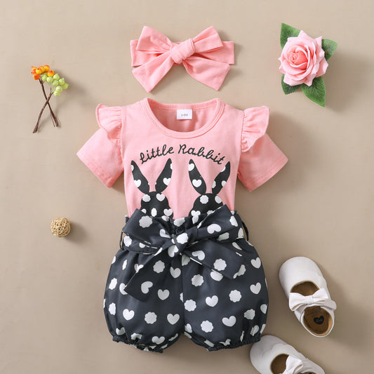 Rabbit Prints & Polka Dots: Girls' 3-Piece Spring Set from Eternal Gleams