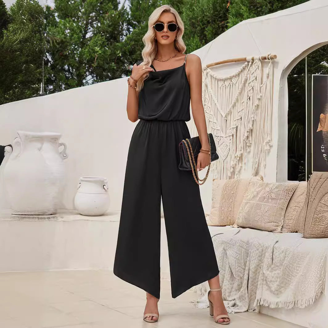 Casual Wide Leg Sleeveless Jumpsuit for Women in black from Eternal Gleams