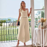 Casual Wide Leg Sleeveless Jumpsuit for Women in apricot from Eternal Gleams