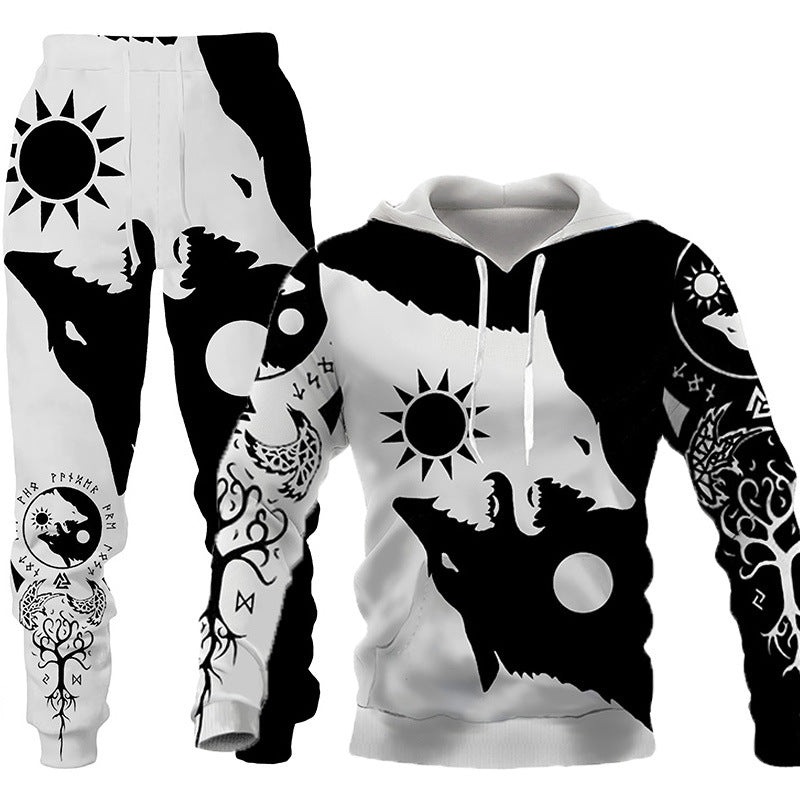 Alpha Style: 3D Wolf Print Men's Hooded Tracksuit | Eternal Gleams