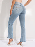 Commuter Split Straight Pants Fashionable Stretch Washed Jeans from Eternal Gleams