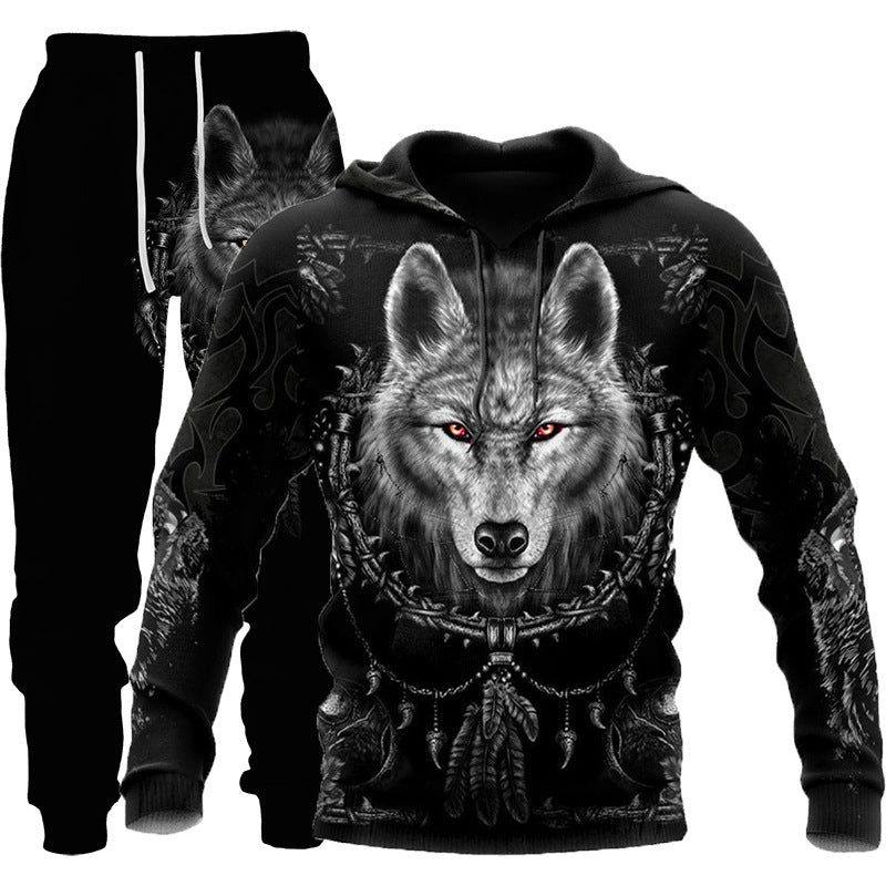 Alpha Style: 3D Wolf Print Men's Hooded Tracksuit | Eternal Gleams