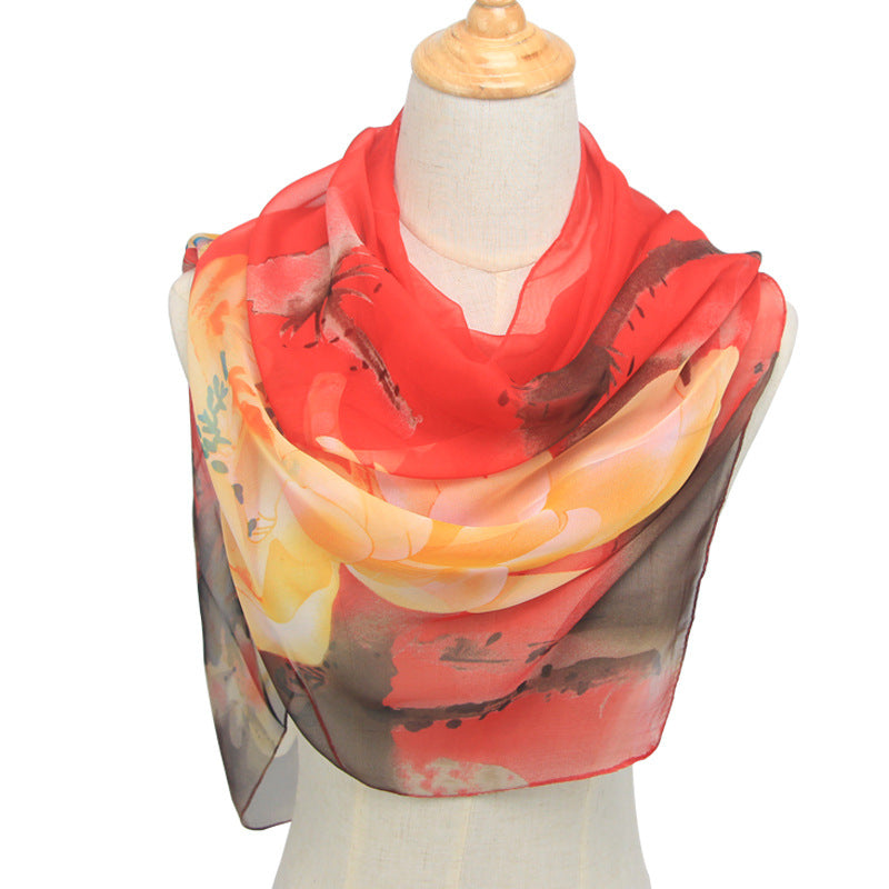 Blossom Breeze: Retro Ethnic Georgette Scarf Shawl from Eternal Gleams