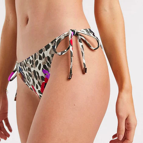 Eternal Gleams vibrant leopard print bikini bottom with tie-side details.